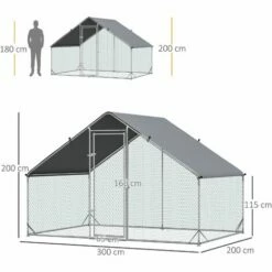 PawHut Enclos Poulailler Chenil 6 M² - Parc Grillagé Dim. 3L X 2l X 2H M - Poulailler Chenil Entièrement Couvert - Acier Galvanisé - Gris -POULAILLER ET ÉLEVAGE DE LA BASSE-COUR Ventes 64395790 3