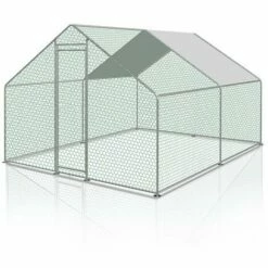 VINGO Poulailler 3x4x2m Enclos Extérieur Avec Serrure Enclos Extérieur Clapier Pour Petits Animaux En Acier Galvanisé - Argent