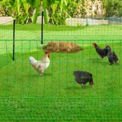 IDMARKET Kit Clôture électrifiable Filet à Poules 12 M Avec Porte 6 Piquets Double Pointe