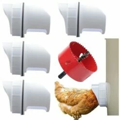 DONTODENT DIY Mangeoire Poules, 4 Anti Nuisible Mangeoire Poules Ports, Automatique Volailles Poules Mangeoire Pour Seaux, Fûts, Bacs Et Auges