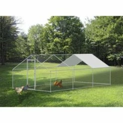 HOBAG Enclos Poulailler 18 M² Parc Grillagé 6x3 M Acier Galvanisé - Naturel