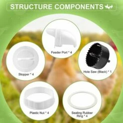 Mangeoire Poules Plastique Mangeoire Poules Automatique, 4 Ports DIY Mangeoire à Poulet Kit [Anti-Gaspillage] [Anti Nuisible] Abreuvoir A Poules Mangeoire Poussin Pour Seaux Tonneaux Bacs,Adélala -POULAILLER ET ÉLEVAGE DE LA BASSE-COUR Ventes 66385637 4