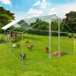 IDMARKET Enclos Poulailler 18 M² Parc Grillagé 6x3 M Acier Galvanisé - Naturel